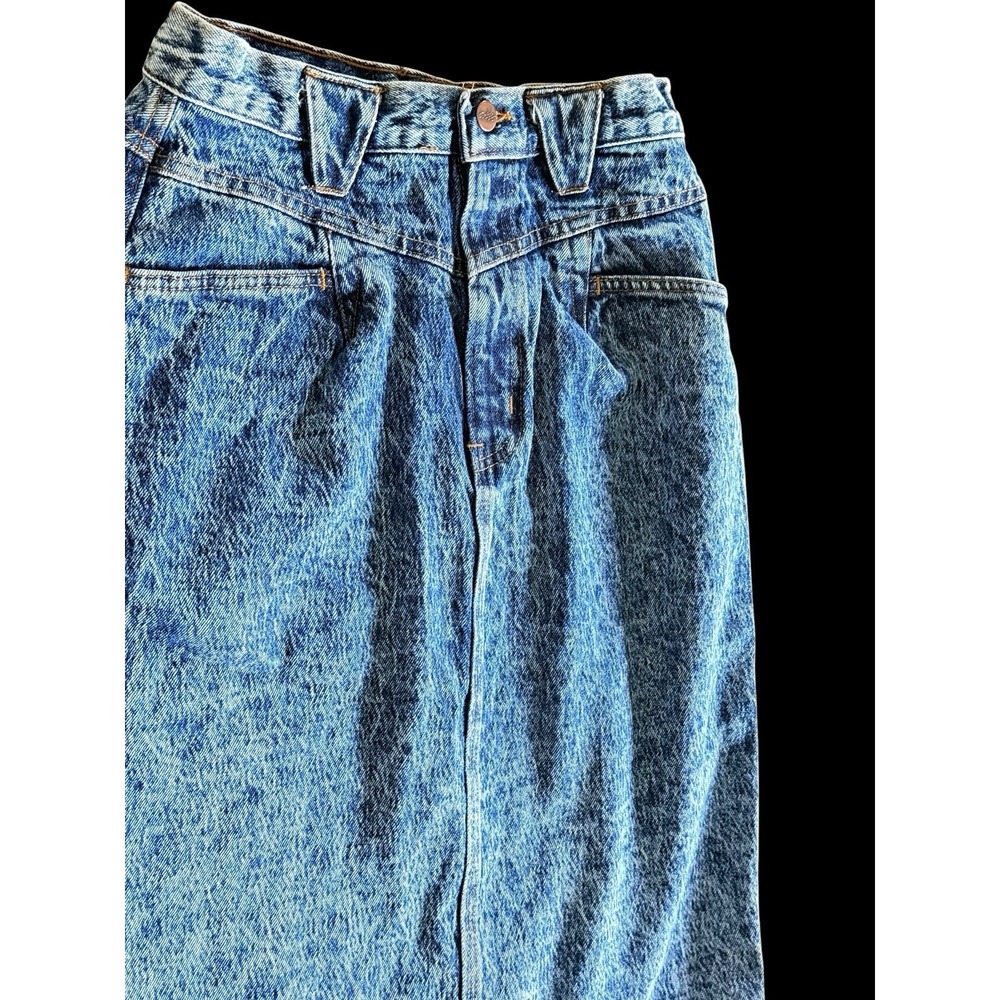 Vtg 80s Chic Acid Wash Jean Skirt Modest USA Made Sz 12 Pockets Preowned